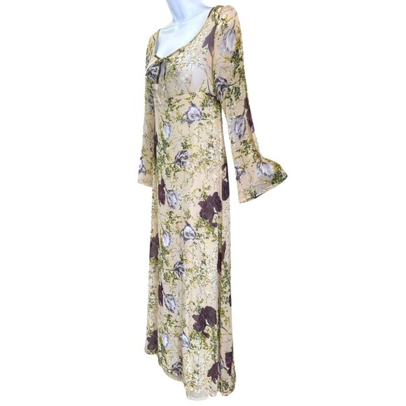 Vintage Diapositive Woodland Fairycore Romantic Floral Maxi Dress Y2K Ethereal - Picture 2 of 8